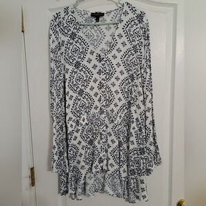 Womens Hi-low Lane Bryant Long Sleeve Blue & White Rayon Shirt Size 22